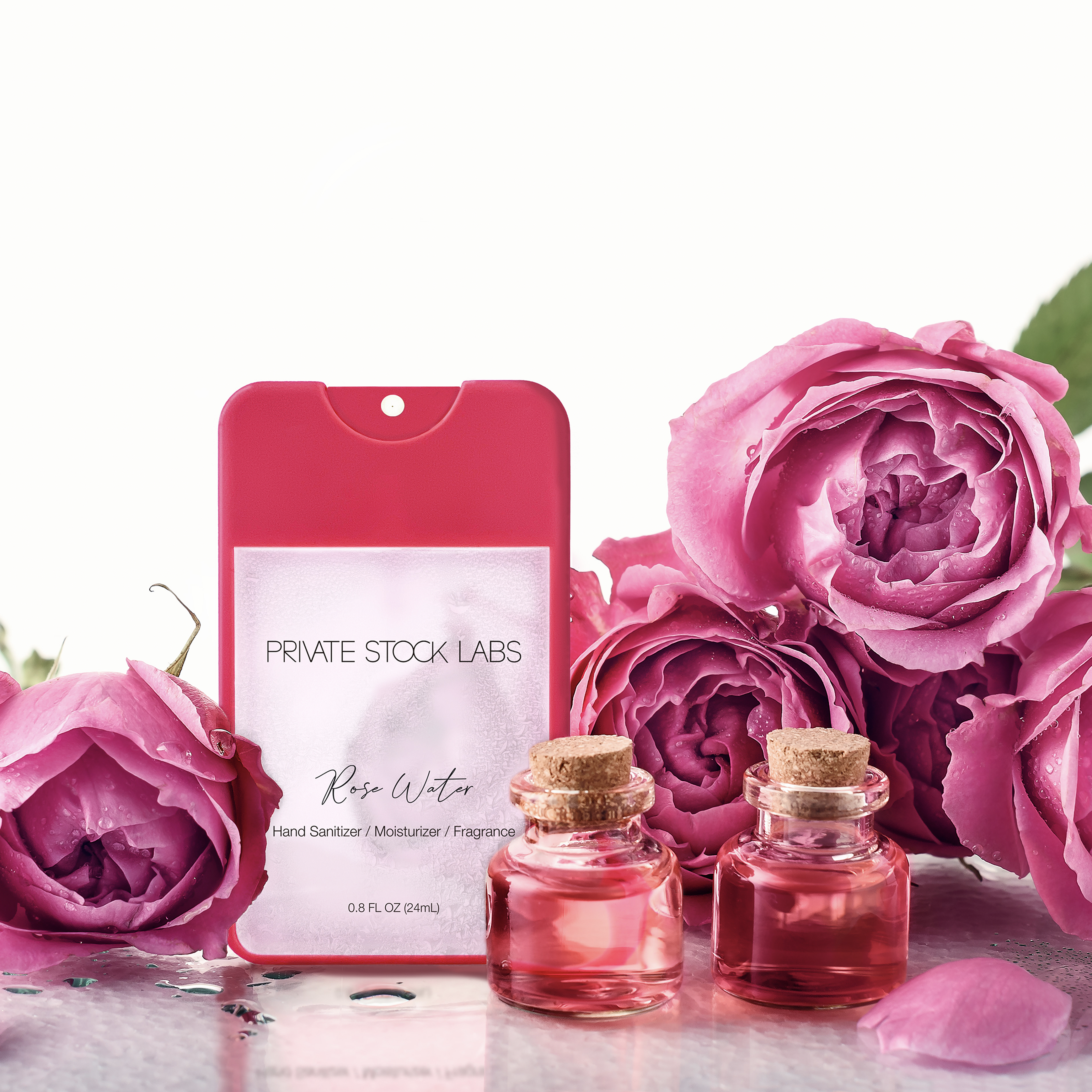 Rose Water Bundle: 3-in-1 Sanitizer / Moisturizer / Fragrance and Essential Oil Parfum Candle