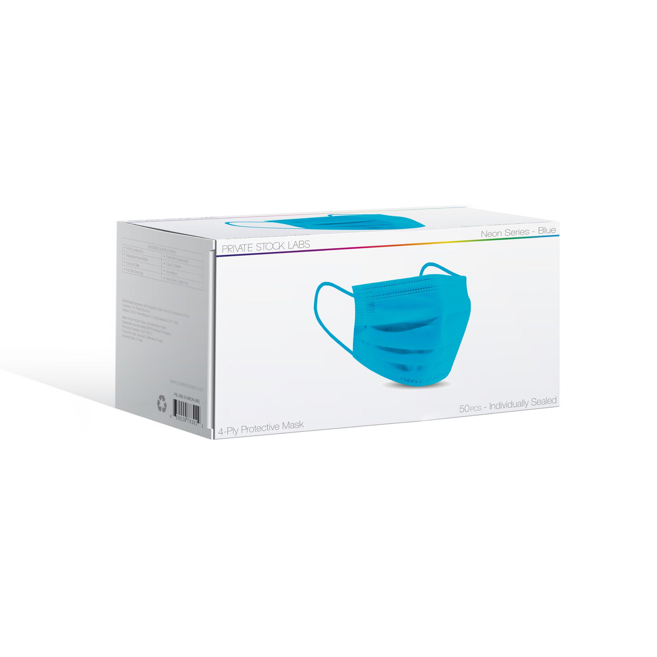 4-Ply Protective Mask - Neon Series - Blue (Pack of 50) – Private Stock ...