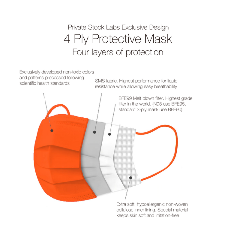 4-Ply Protective Mask - Neon Series - Orange (Pack of 10)